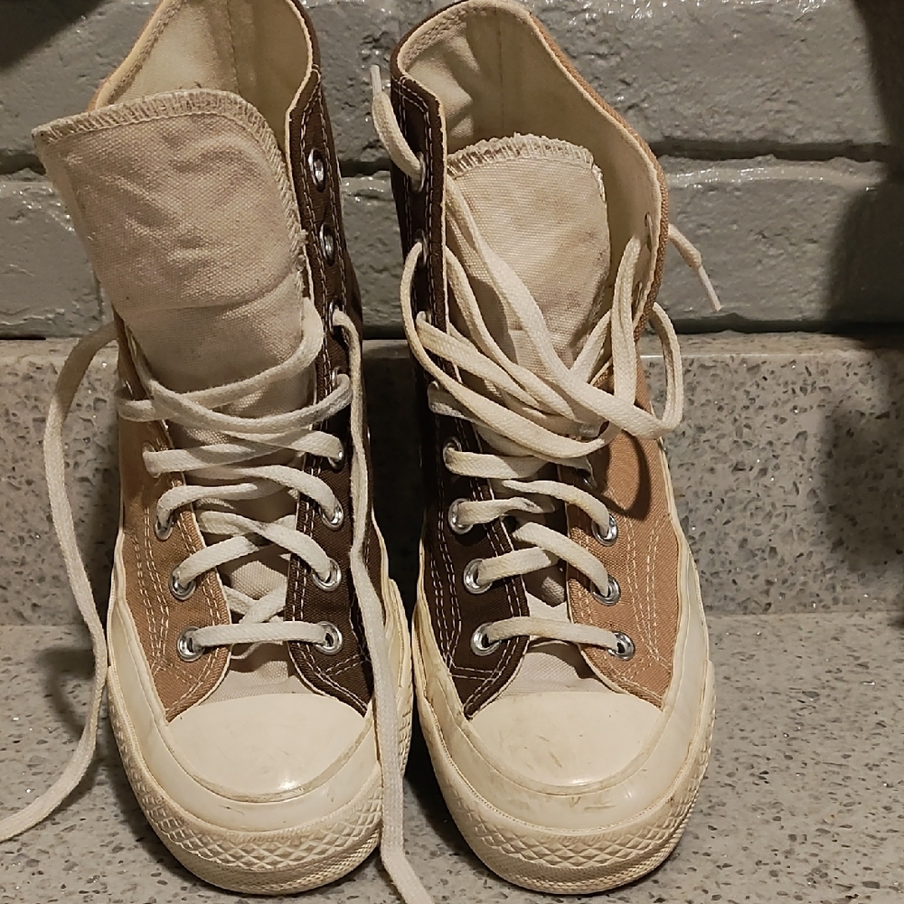 Converse High-Tops in Brown and Cream - Picture 2 of 10
